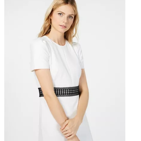 NWT! Calvin Klein Lace Stretchy White Midi Dress - Picture 3 of 3
